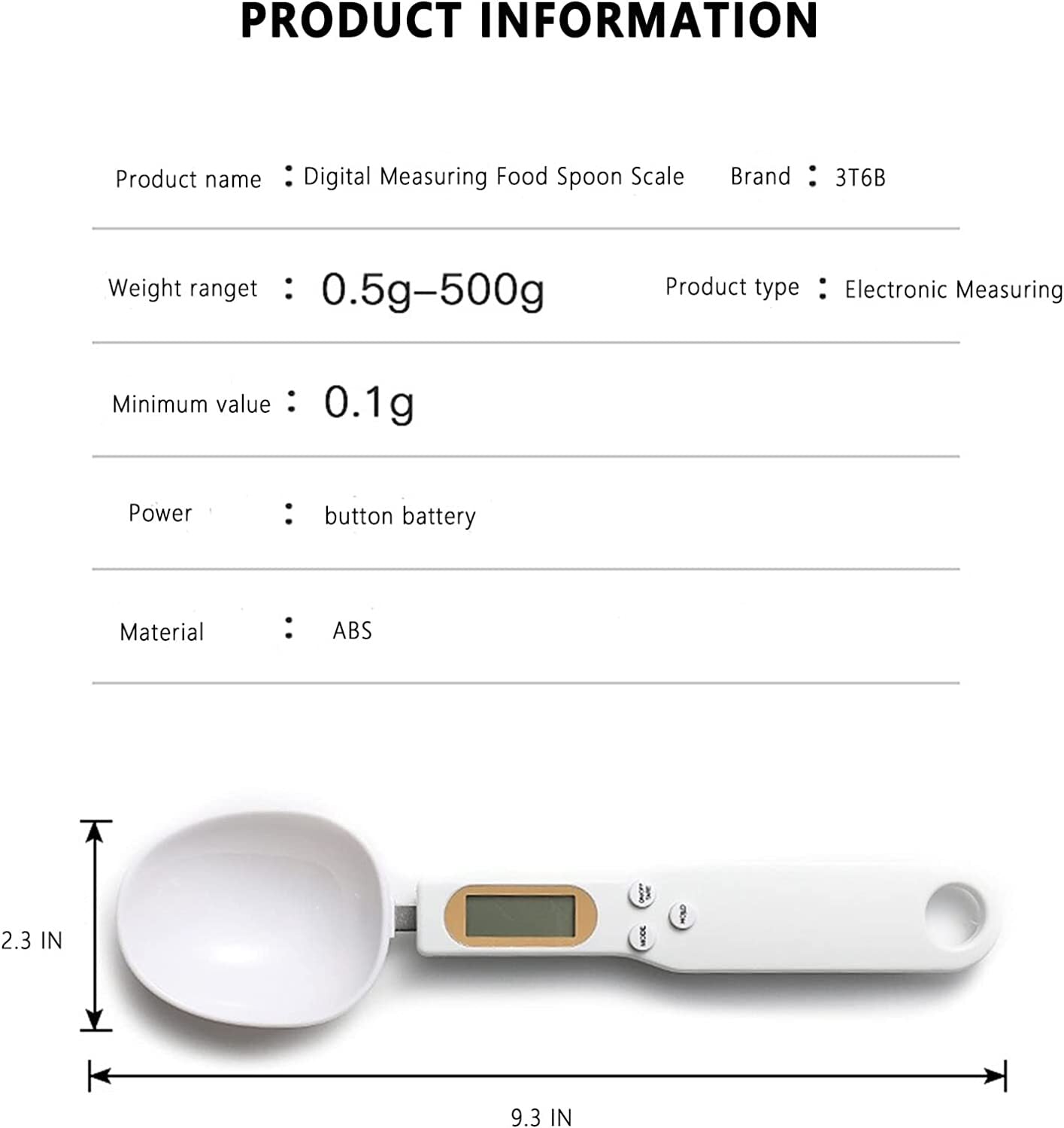 Digital Spoon Scale for Kitchen Cooking Food Weight Measuring Precise 500G/0.1G